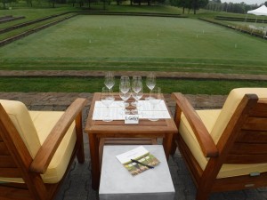 Tasting in front of the croquet field at Sonoma-Cutrer