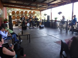 A Beatles tribute band playing on Papapietro Perry's patio