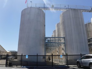 Enormous fermentation tanks outside Oak Ridge Winery